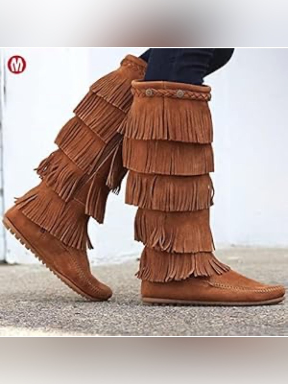 Minnetonka 5 Layered Fringe Over-the-Knee Boots - Chestnut